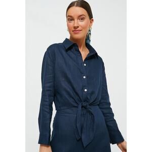 TUCKERNUCK Navy Linen Tie-Front Rebecca Shirt Size M NWT Retail $128 Tuckernuck